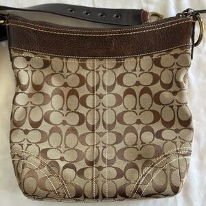 Coach Brown and Tan Signature Shoulder Bag